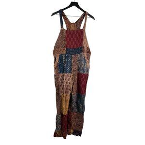 Sacred Threads Overalls Romper Patchwork Boho Hippie Colorful Festival Size M/L